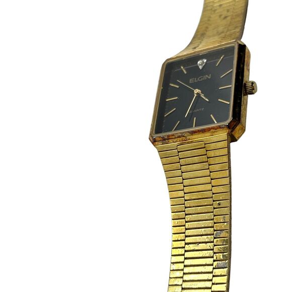 Elgin 2035 Men\'s Wristwatch Distressed Gold Tone Needs Battery Untested Vintage main image 4